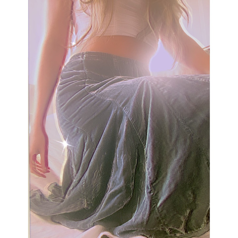 Karen Kane Green Blue Teal Velvet Midi Skirt, size M, gypsy layered boho flowy